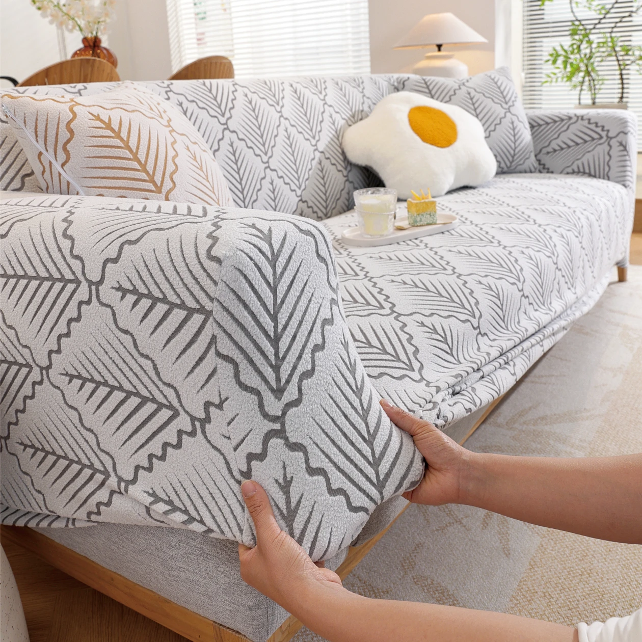Solid Color Sofa Cover with Elastic Band Design, Removable and Machine Washable, High Elasticity, Full Coverage Dust Cover