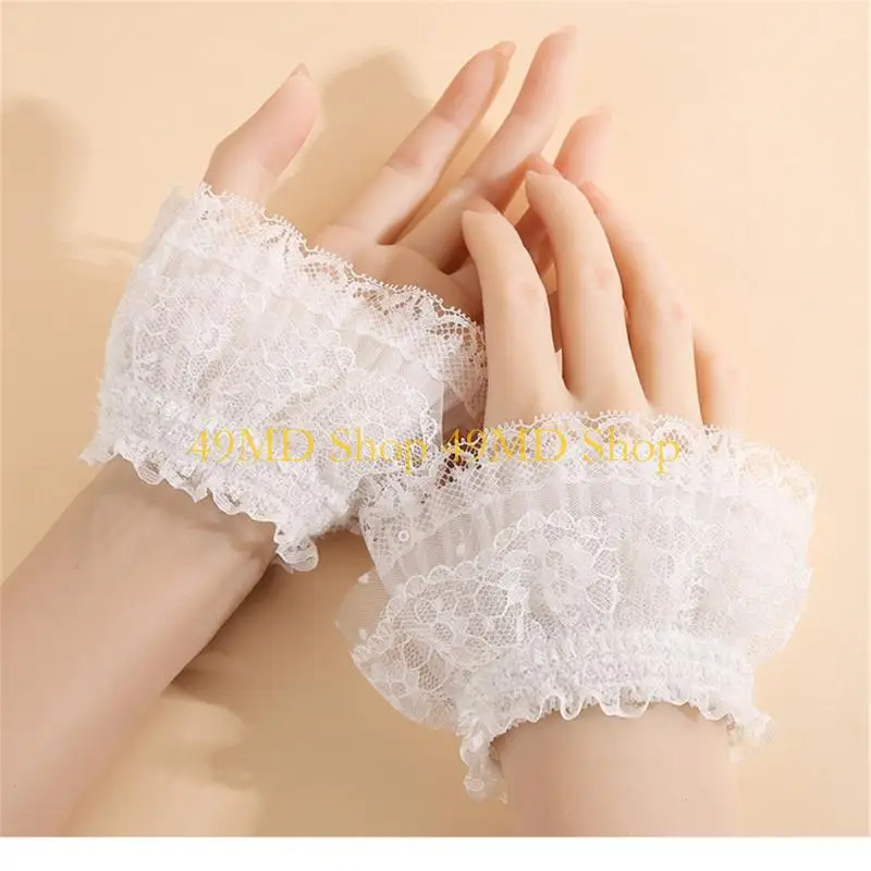 49MD Elastic Lace Wrist Sleeves Flouncings Breathable Comfortable Unisex Design White Color Choices