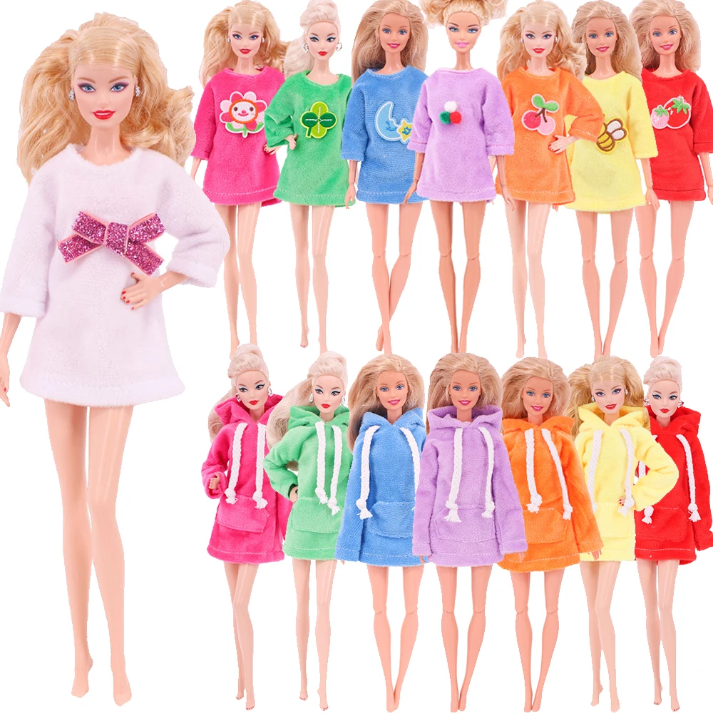 11.8 Inch Barbies Doll Clothes Plush Round Neck Bow Long Sleeved Hooded Sweater For 30cm Barbies&BJD&Blythe Doll 1:12 Dollhouse