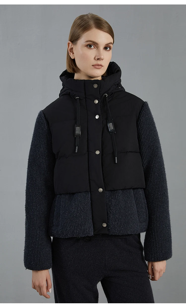 BC800 High Quality Luxury Wool Patchwork White Goose Down Jacket Winter Women's Clothing