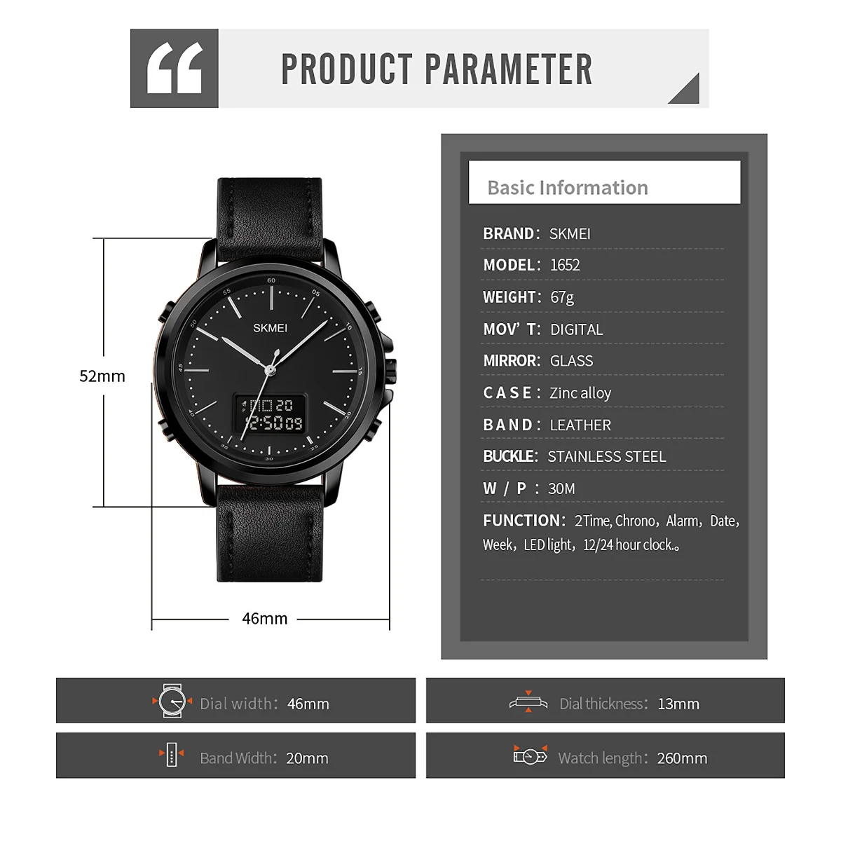 SKMEI Male Casual Waterproof Alarm Clock Wristwatch LED Light Dual Time Display Stopwatch Digital Electronic Watch For Men Women