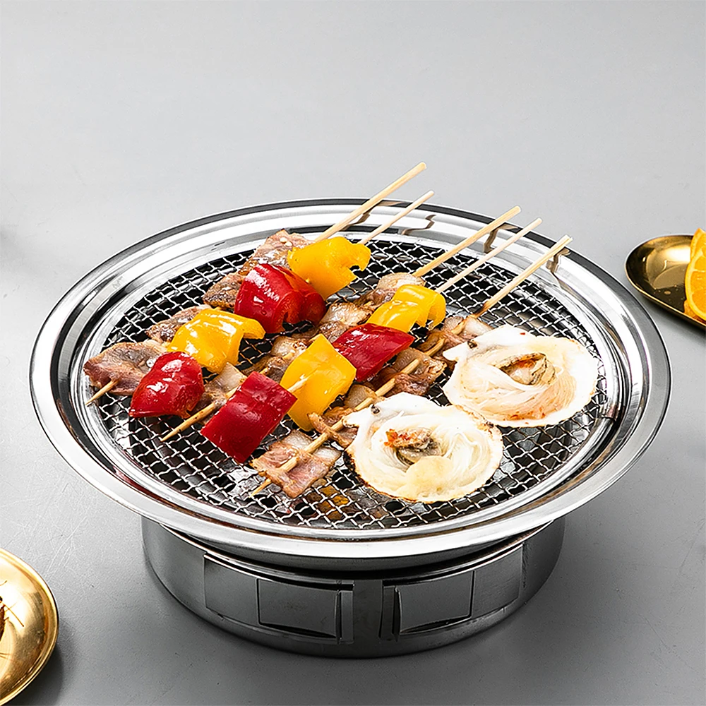 Charcoal Grill Non-stick Korean Barbecue Grill Stove Portable Stainless Steel Outdoor Camping Cooking BBQ Charcoal Grill Stove