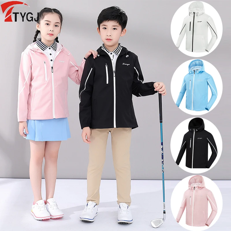 

TTYGJ пальто для гольфа для девочек и мальчиков, осенне-зимняя непромокаемая детская куртка с капюшоном для маленьких мальчиков, детские ветровки с карманами на молнии и длинными рукавами