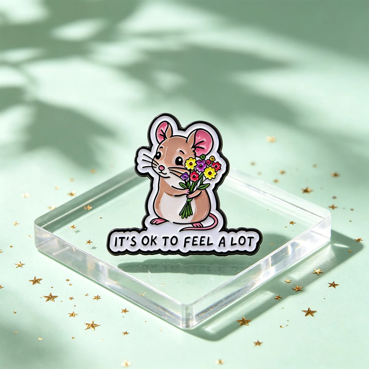 IT'S OK TO FEEL A LOT Enamel Pin Cute Mouse Brooch Lapel Pins Badge on Backpack Clothing Accessories Animal Jewelry Gifts