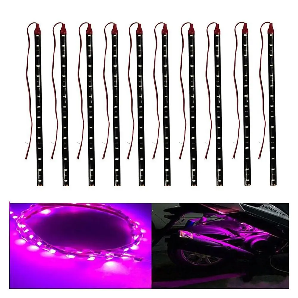 8pcs Super Bright Hot Motorbike Vehicle 30cm 15 LED SMD   Car LED Light Strips Purple Flexible Waterproof DC 12V