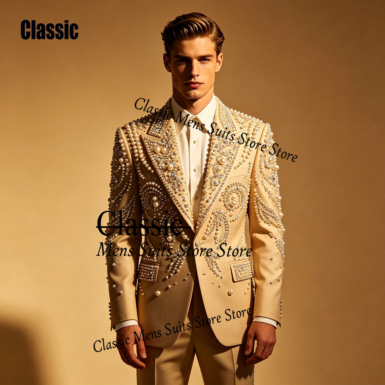 

Intricate Rhinestone Crystal For Men Suit Customized Beaded 2 Pieces Groom Male Blazers Ropa hombre Sparkly Slim Wedding Tuxedos