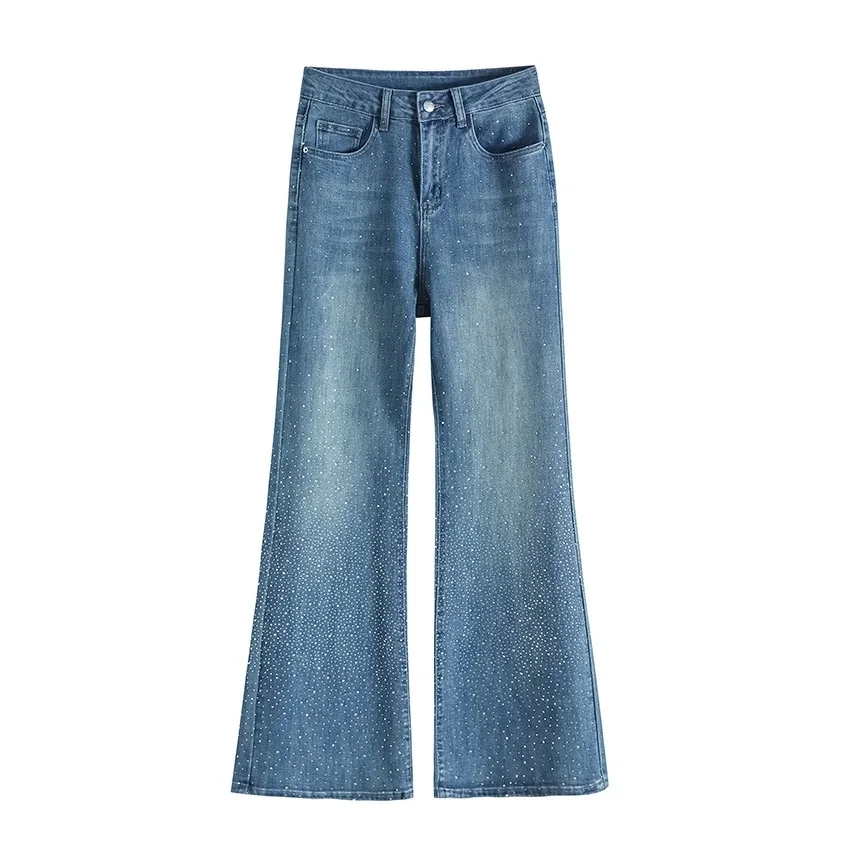 CHIC Elegant Korean Women's Bootcut Jeans Denim Pants Trendy Bling Bling Diamond Slim Ladies Trousers Fashion Girls Bottom Wear