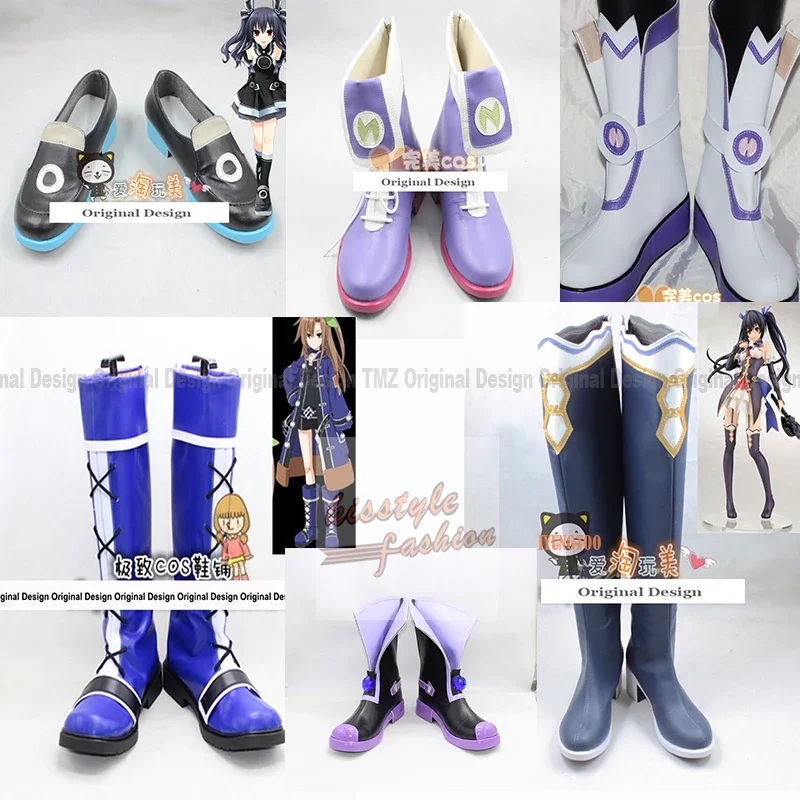 Hyperdimension Neptunia IF Mk2 Nepgear Neptune Noire Uni negro púrpura blanco corazón personajes Anime disfraz Cosplay zapatos botas
