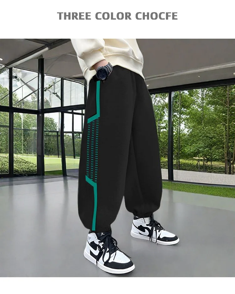 Hochwertige Jungen-Sporthosen, koreanische Kinderhosen mit Seitenstreifen, grau-schwarze lässige Baumwoll-Teenager-Jogginghosen, Kinderkleidung 5-14 Jahre – Detail 7
