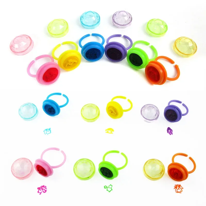 HOT SALE 6pcs Self Inking Sealing Girl Favors Diamond Rings Ink Pad Cartoon Ring Stamps Funny Toy Reward Children