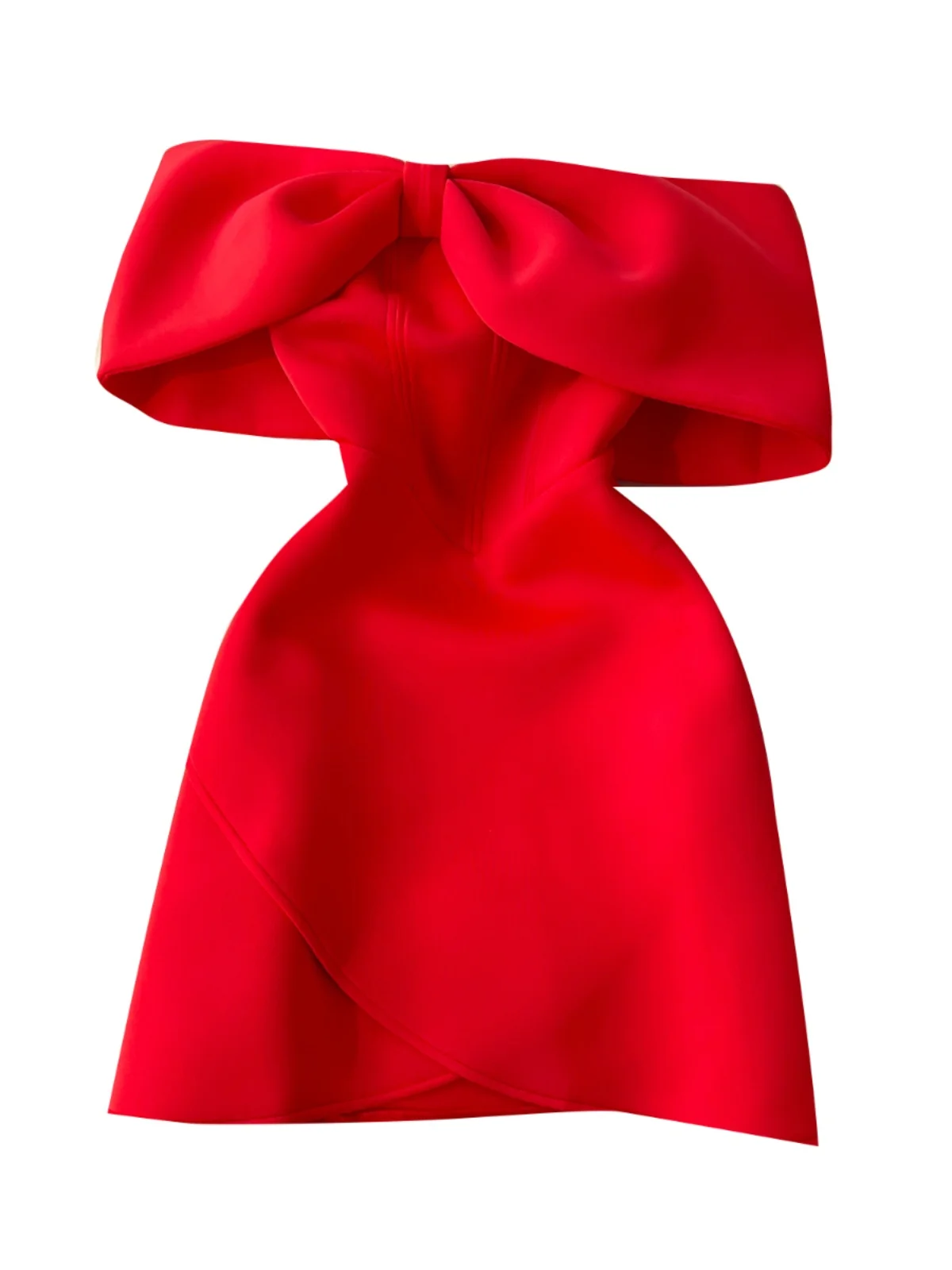 Ele  Knot Design Women's Par Dr High Waist A-Line Skirt Slimming Gown Korean Sle Long Sve Mid-Length