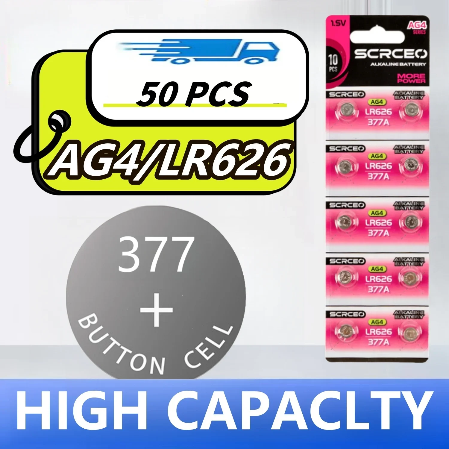 

50PCS Watch Alkaline Battery Button Battery AG4 LR626 1.55 V 377 SR626177626A 377A CX66W Used for Toy Calculators Car Keys