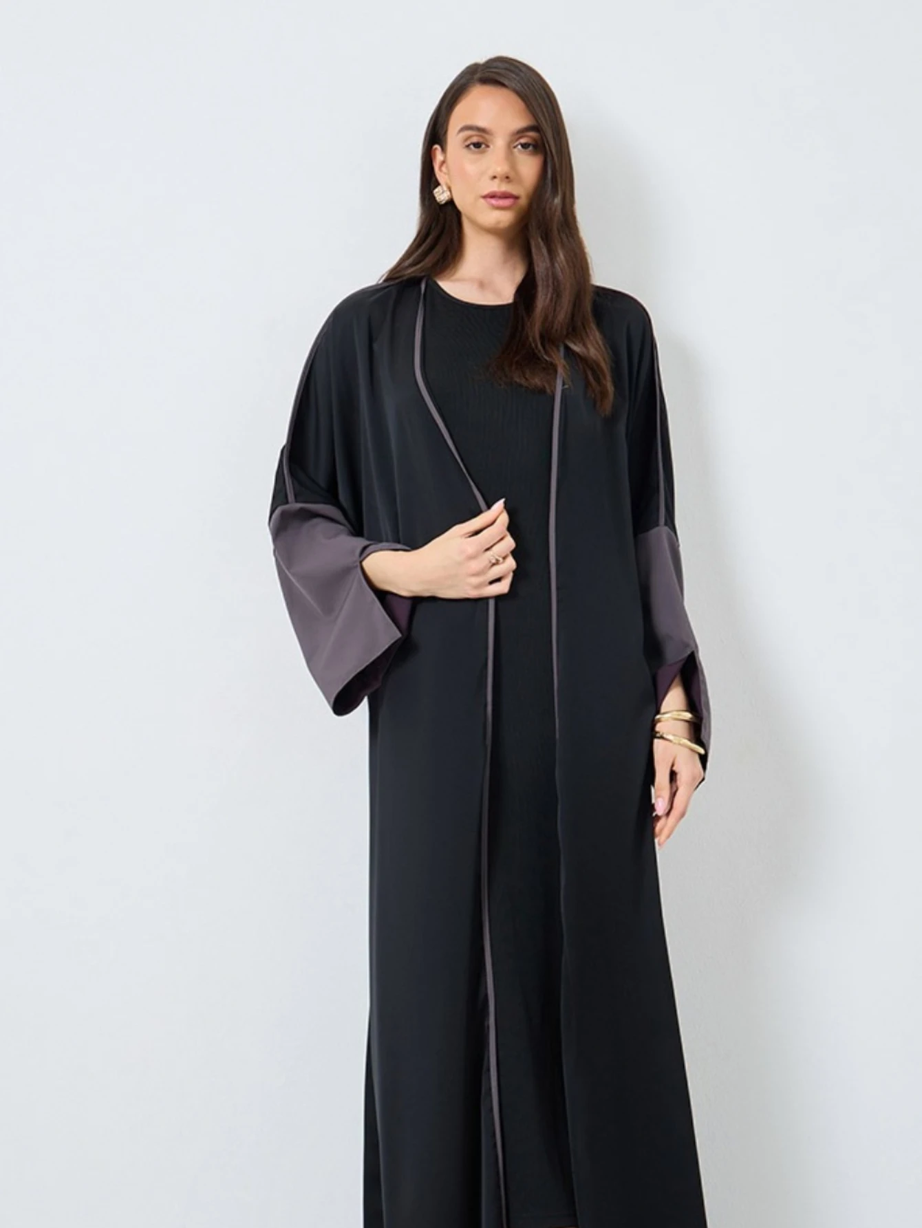 Middle Eastern Full Sleeve Loose Abaya Muslim Women Open Front Abayas Elegant Kaftans Arabian JilbabsIslamic Maxi Dresses