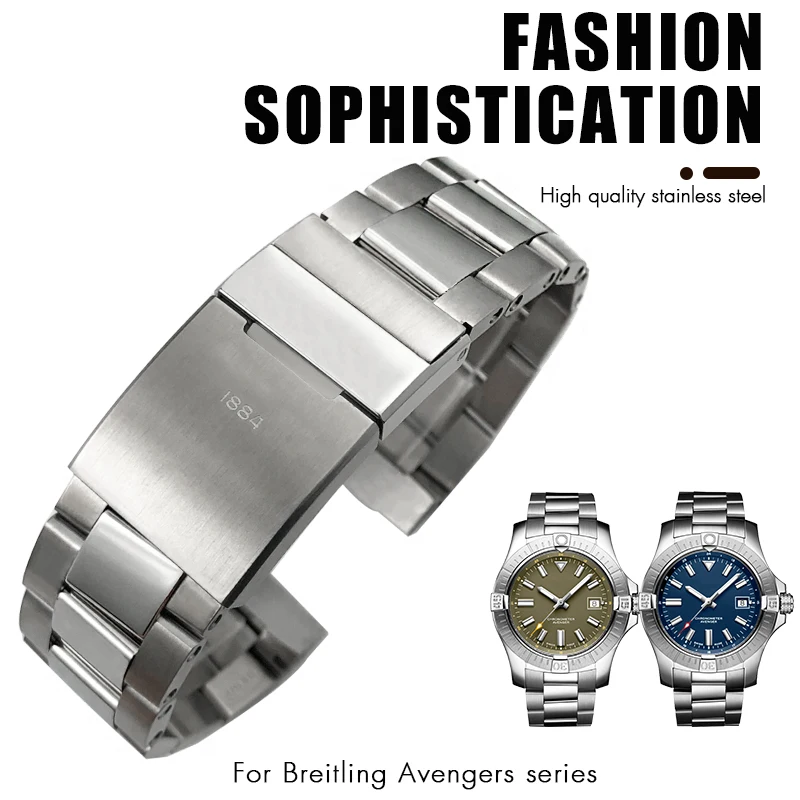 22mm High Quality Curved Stainless Steel Watchband Fit for Breitling AVENGER NAVITIMER SUPEROCEAN Metal Watch Strap Bracelets