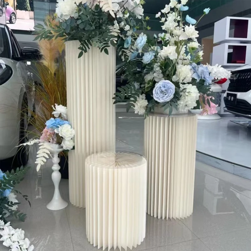 Folding Dessert Table Ornaments Romantic Cylinder Flowers Stand Wedding Cardboard Roman Pillar Origami Decorative Columns Props