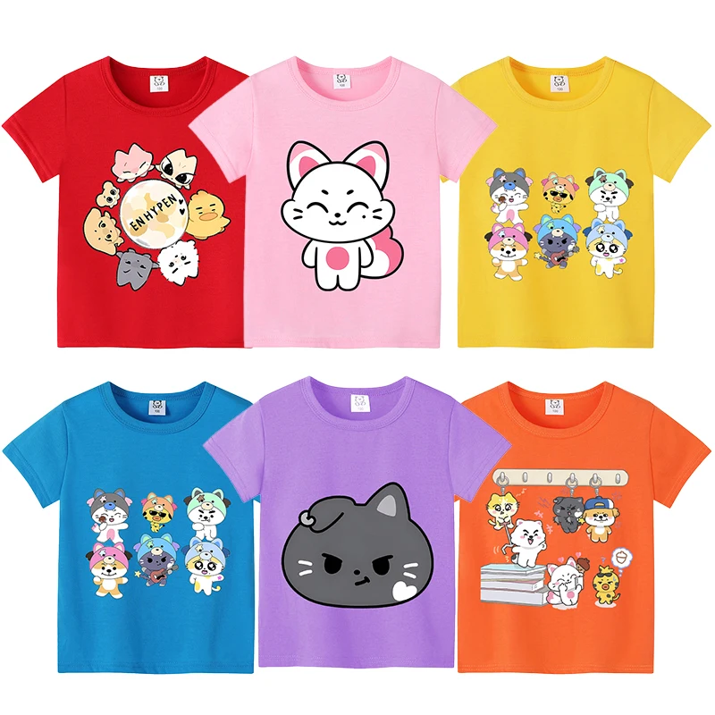 

Kpop ENHYPEN Children T-shirt Girl Boy Cotton Short Sleeves Anime Cartoon Tees Fashion Round Neck T Shirt Kid Summer Clothes New