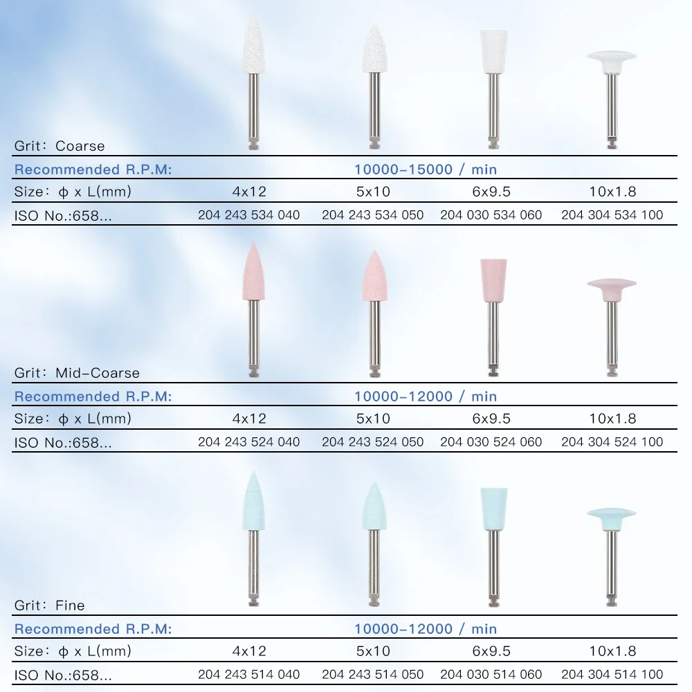 Outils de polissage en silicone dentaire pour dentiste, diamètre de la tige 2.35mm, pièce à main à contre-angle, autoclavable 135 ℃, 12 pièces par