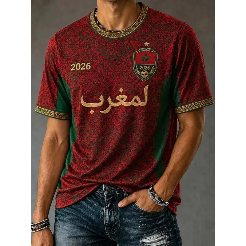 2026 Summer New Morocco Design Football Shirt for Fans Quick Drying Sports Training Match Top T-shirt for Men Family Matching