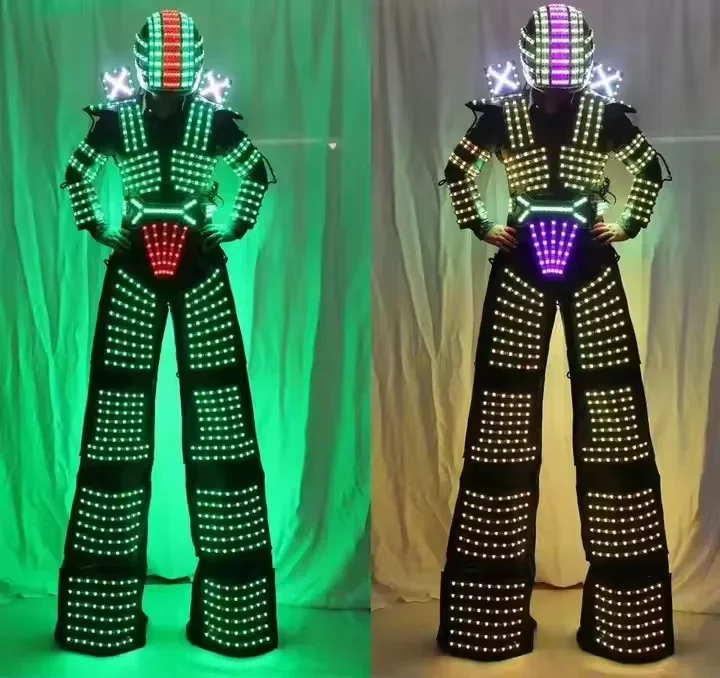 High Quality LED Luminous Clothes Robot Stilts Suit For Performance LED Robot Cosplay Costume Ballroom Show Luminescent Clothes