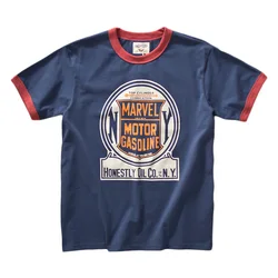 Amekaji American Retro T-shirt 230gsm Double Yarn 100% Cotton Motorcycle Print Tees Color Blocked T shirt for Men Y2k Tees Tops