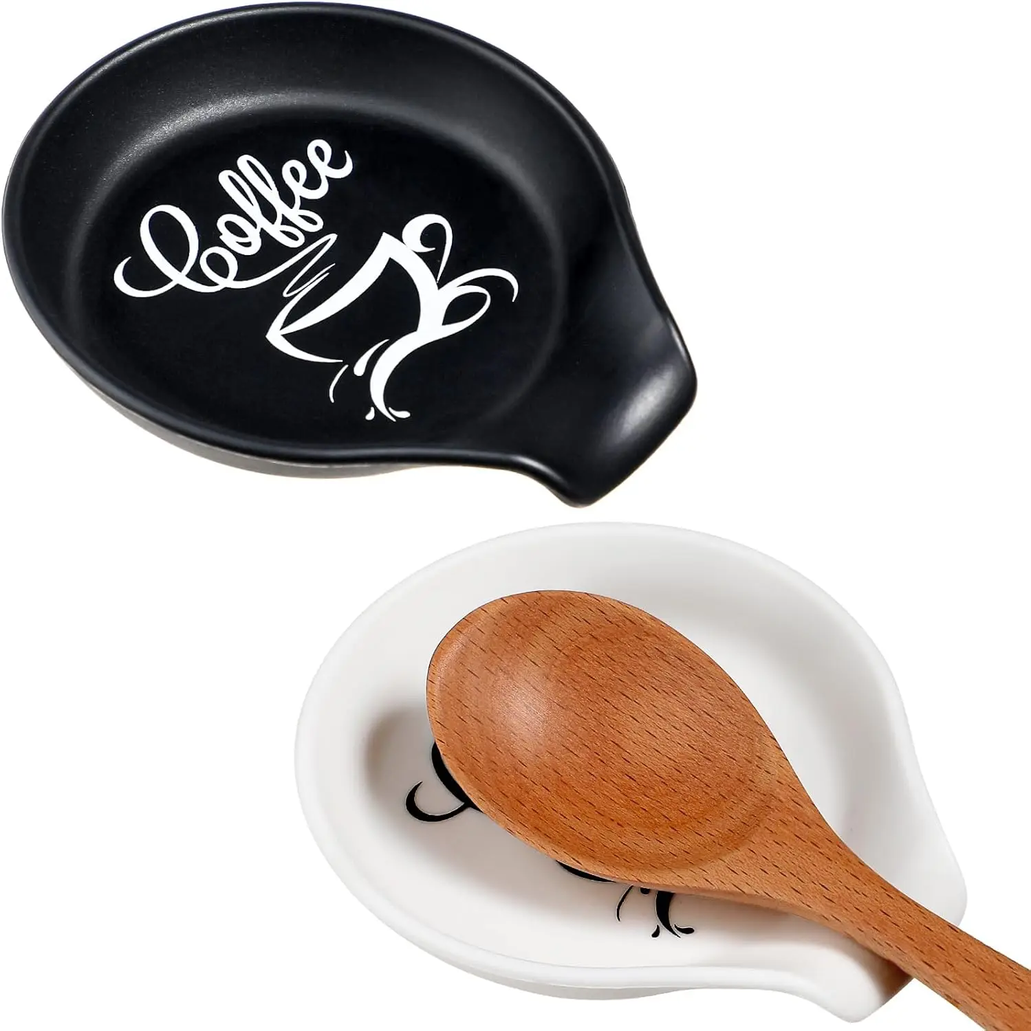 

2-Pack Silicone Spoon Rest for Coffee, Kitchen Countertop Decor, Black & White, 3.6"L x 3.5"W