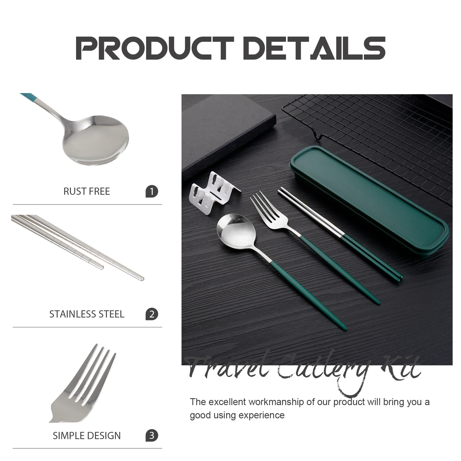 

Stainless Steel Cutlery Set Portable Tableware Convenient Camping Travel Reusable Utensils Office Use Serving