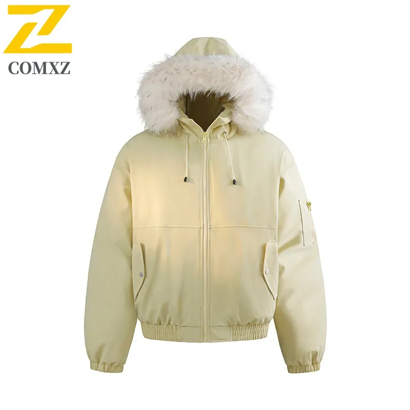 Coxz jaqueta acolchoada à prova de frio, gola de pele, alta qualidade, quente, leve, neve, inverno, 2025, acampamento, homens bonitos, casaco parker