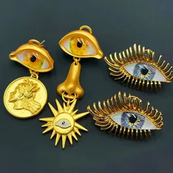 Personality Eyes Stud Earring Devil's Eye Nose Portrait for Women Jewelry Brass European Court Style Retro