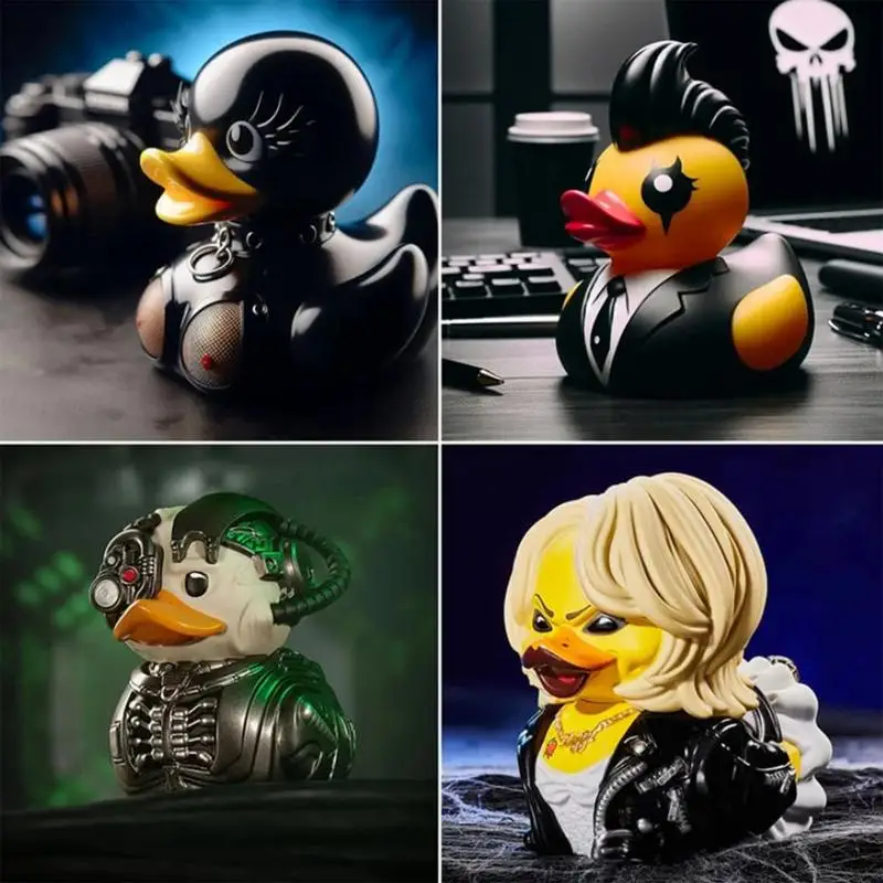 Punk Duck Figurines Punky Animal Desk Figurine Cool Cartoon Resin Duck Statue Decorative Horror Collectible For Desktop