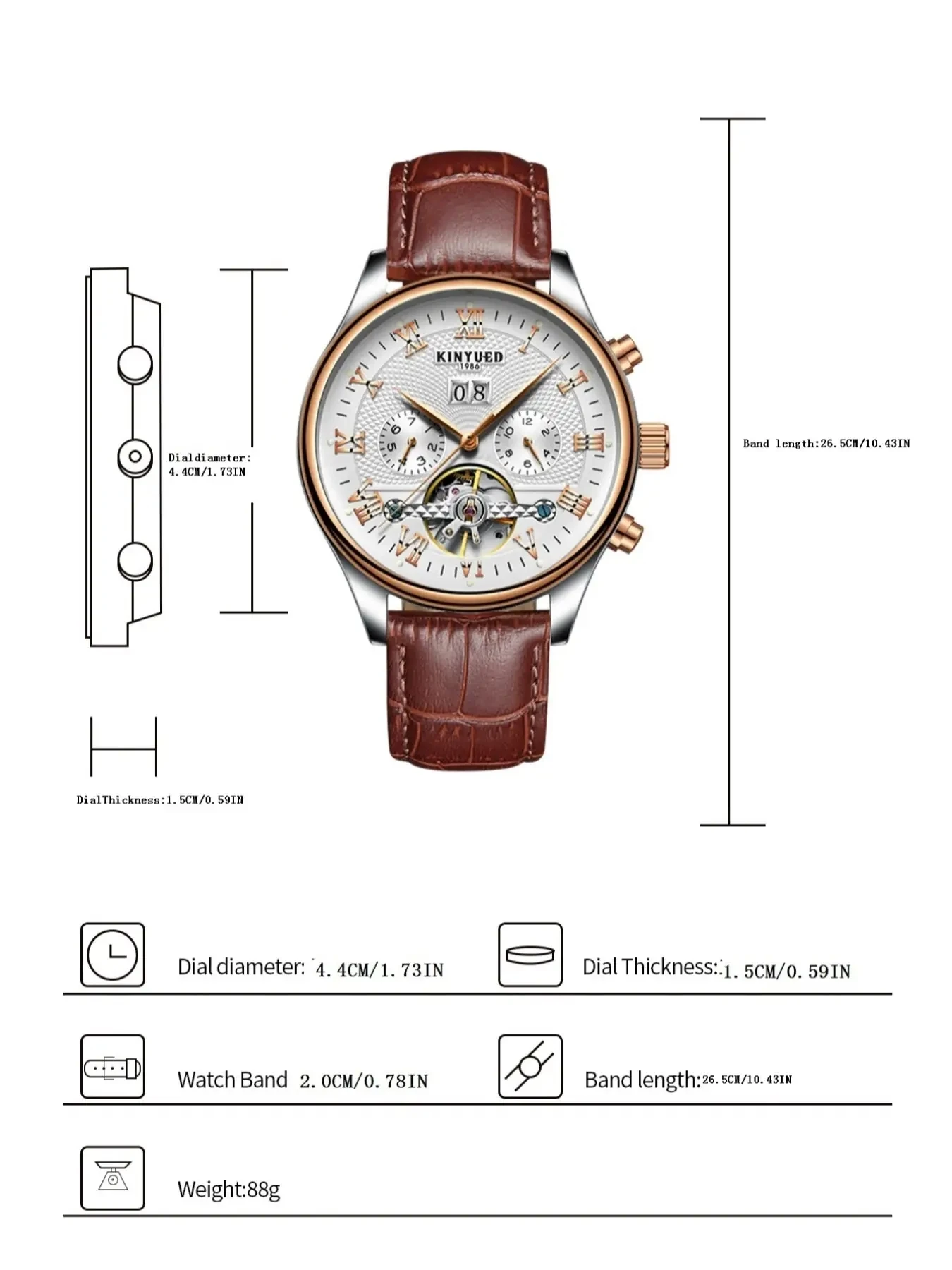 ساعة ميكانيكية متعددة الوظائف من KINYUED، ساعة رجالية أوتوماتيكية دولاب الموازنة، ساعة ميكانيكية لمرحلة القمر، ساعة رجال الأعمال