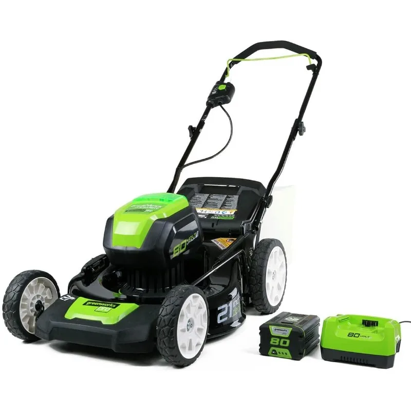 Greenworks 80V 21 borstelloze draadloze (duw) grasmaaier (75+ compatibel gereedschap), 4,0 Ah batterij en 60 minuten snellader inbegrepen