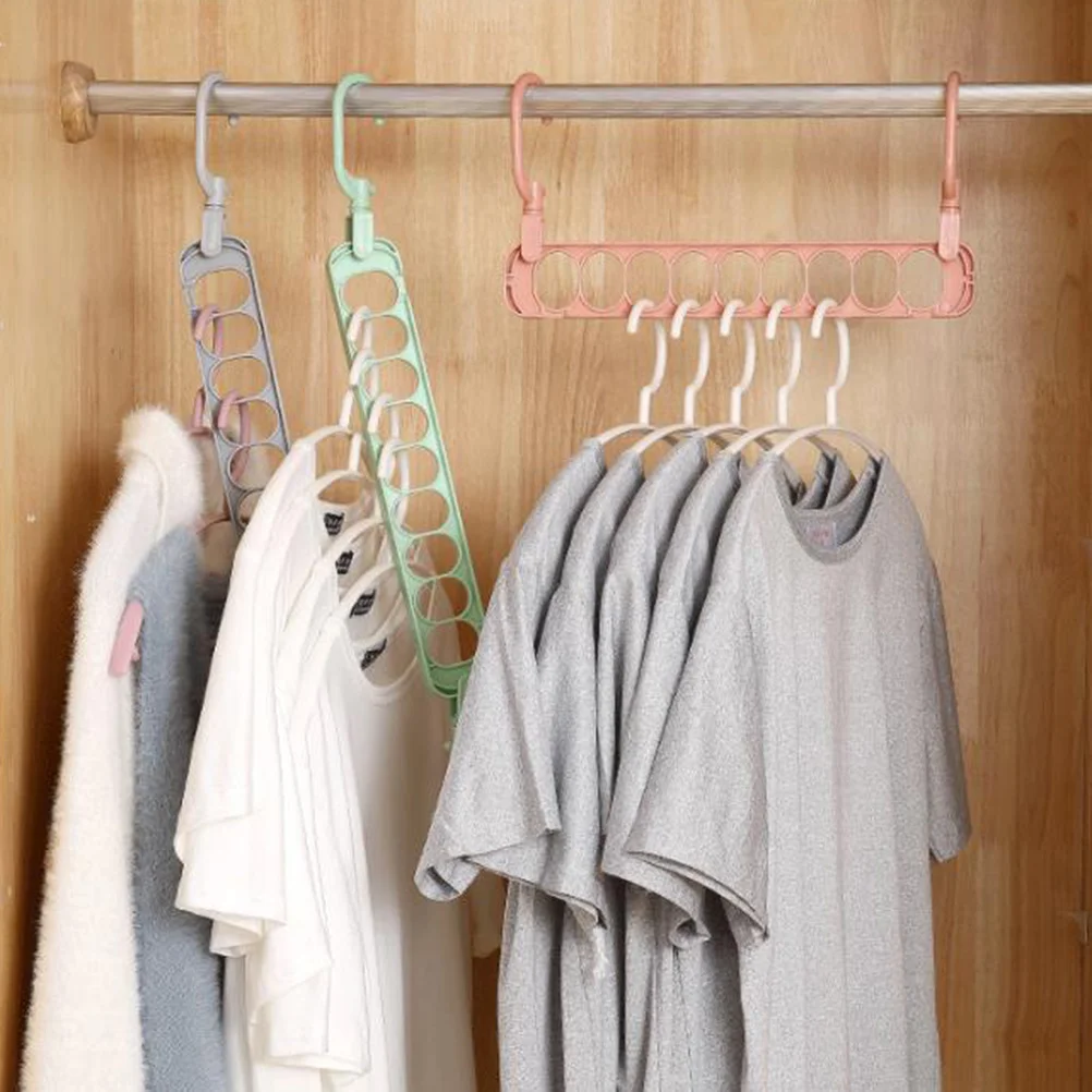 

5pcs 9-Hole Hanger Storage Rack Clothes Drying Rack Space Saving Closet Organizer Clothes Hangers Drying Holding Pink