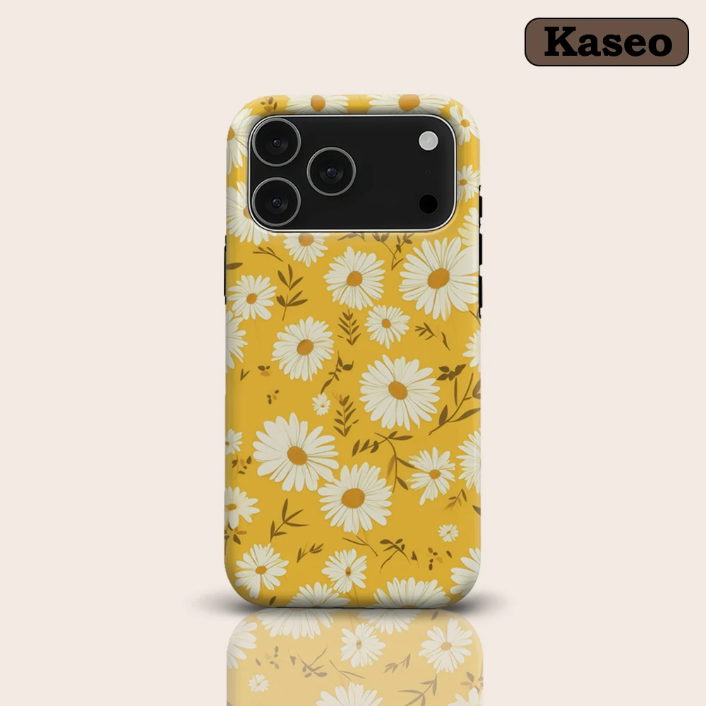 Retro Gelbe Gänseblümchen-Blumenmuster für Magnetische Handyhülle für iPhone 17 16 15 14 13 Pro Max Plus Ein-/Doppelschichtige Robuste Hülle