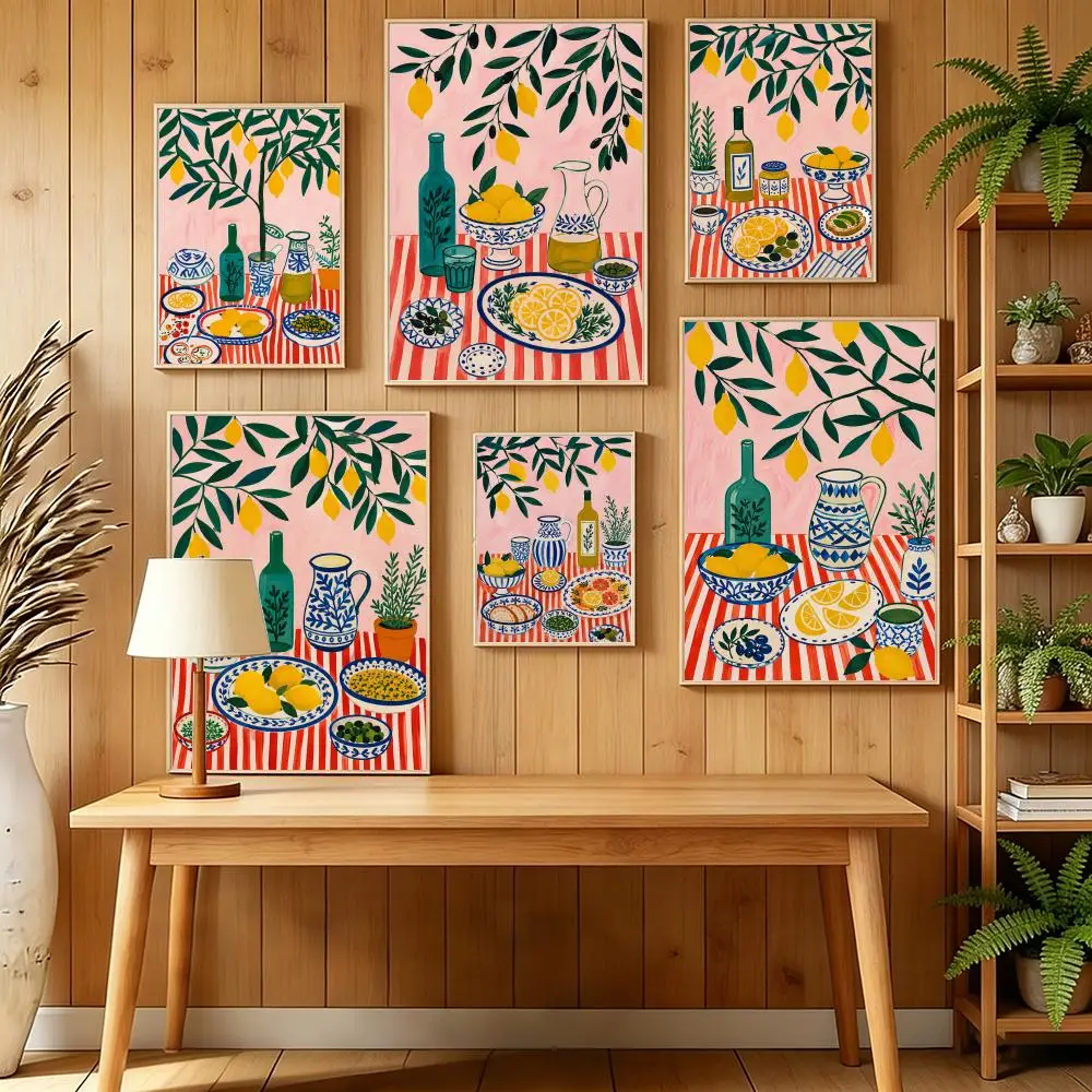 Peinture sur toile rétro de restaurant au citron, calligraphie, décoration murale pour chambre à coucher et salon |   Peinture décorative pour la maison