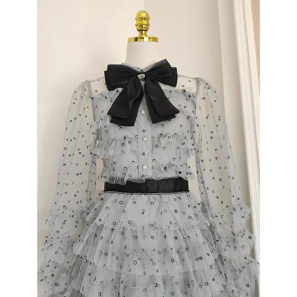 Moda verão bowknot bolinhas folha midi vestidos de festa longos em camadas babados elegante vestido linha a