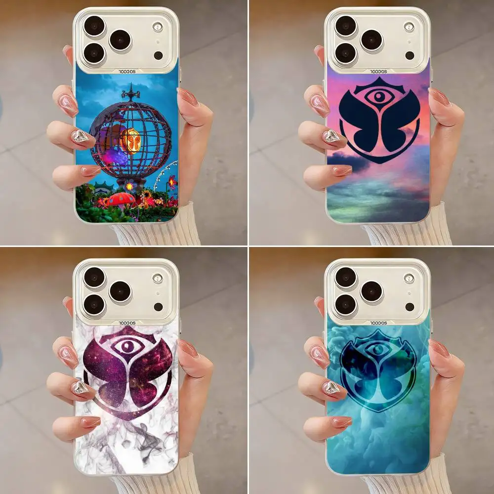 Coque de téléphone musicale Festival t-tomorrowland, pour iPhone 17,16,13,12,X,11,15,14,Pro,Max,Plus,SE4,Air,Mini blanc IMD HD mat