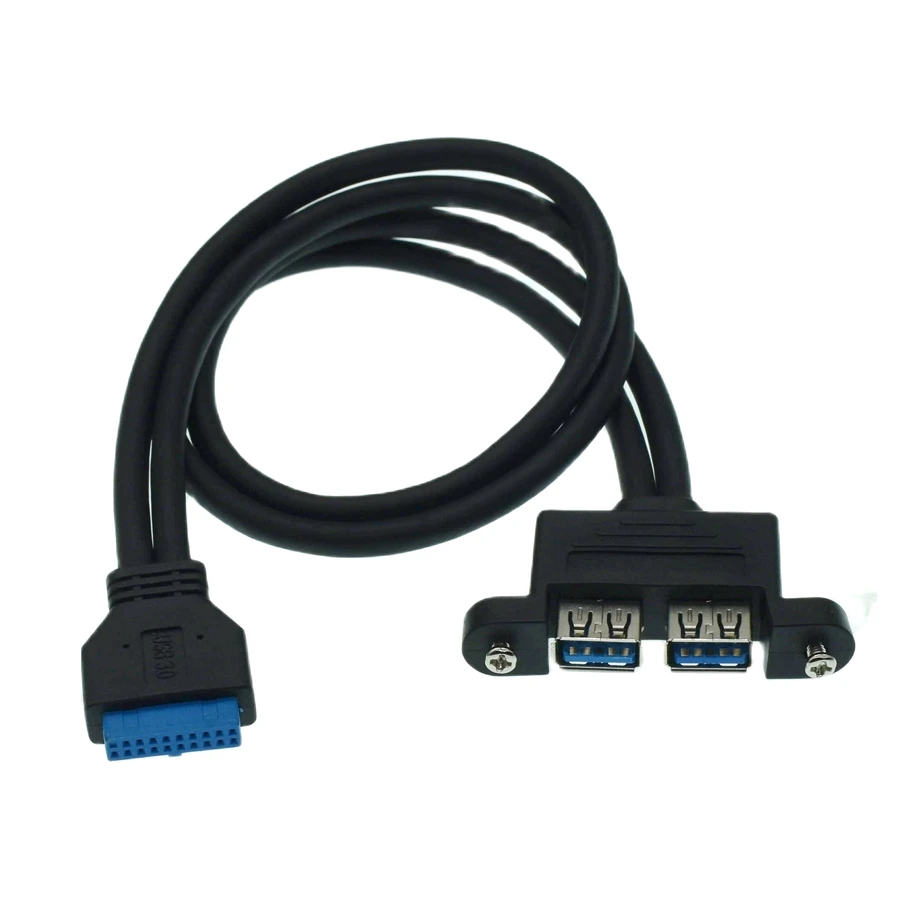 50CM PC Mainboard 20 Pin To Dual USB 3.0 Ports Express Cable 2 Bracket Extension Cord For PC Mainboard Connectors