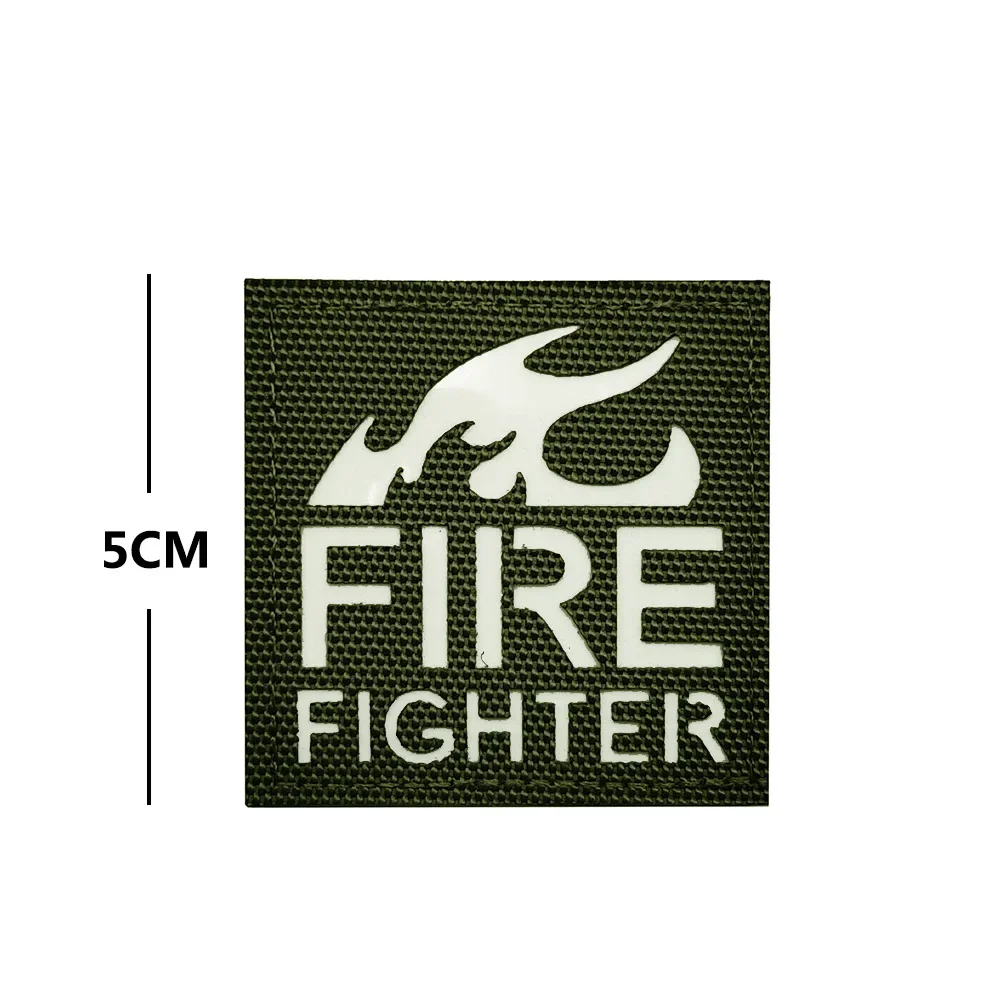 FIRE Mini Reflective Magic Sticker Glow in the Dark Firefighter Fire Fighter Rescue Team Tag Hook and Loop Military Patches Ring