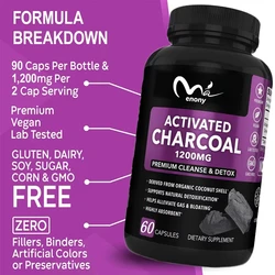 Activated carbon capsules clean and detoxify organic coconut charcoal, used to relieve stomach gas and bloating