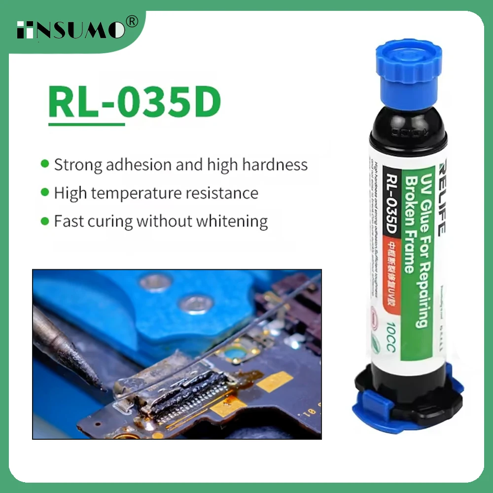 

Relife RL-035D Broken Frame Repairing UV Glue Strong Adhesion High Hardness Fast curing without Whitening for Charge Port Repair