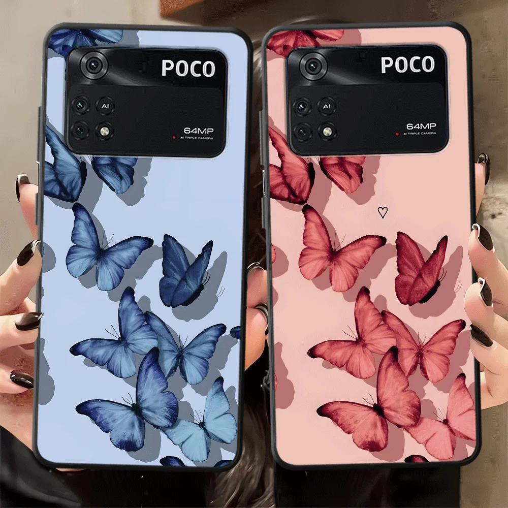 الكرتون لطيف فراشة الأسود لينة غطاء الهاتف القضية ل Xiaomi Poco F8 F3 C75 C71 C61 F1 M5 X3 X4 X5 X7 Pro M3 M4 M7 Pro C50