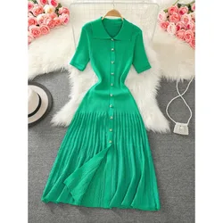 sweet Peter pan Collar knit Single Breasted Dress French Party Elegant Summer Sexy Slim Women sweet dresses