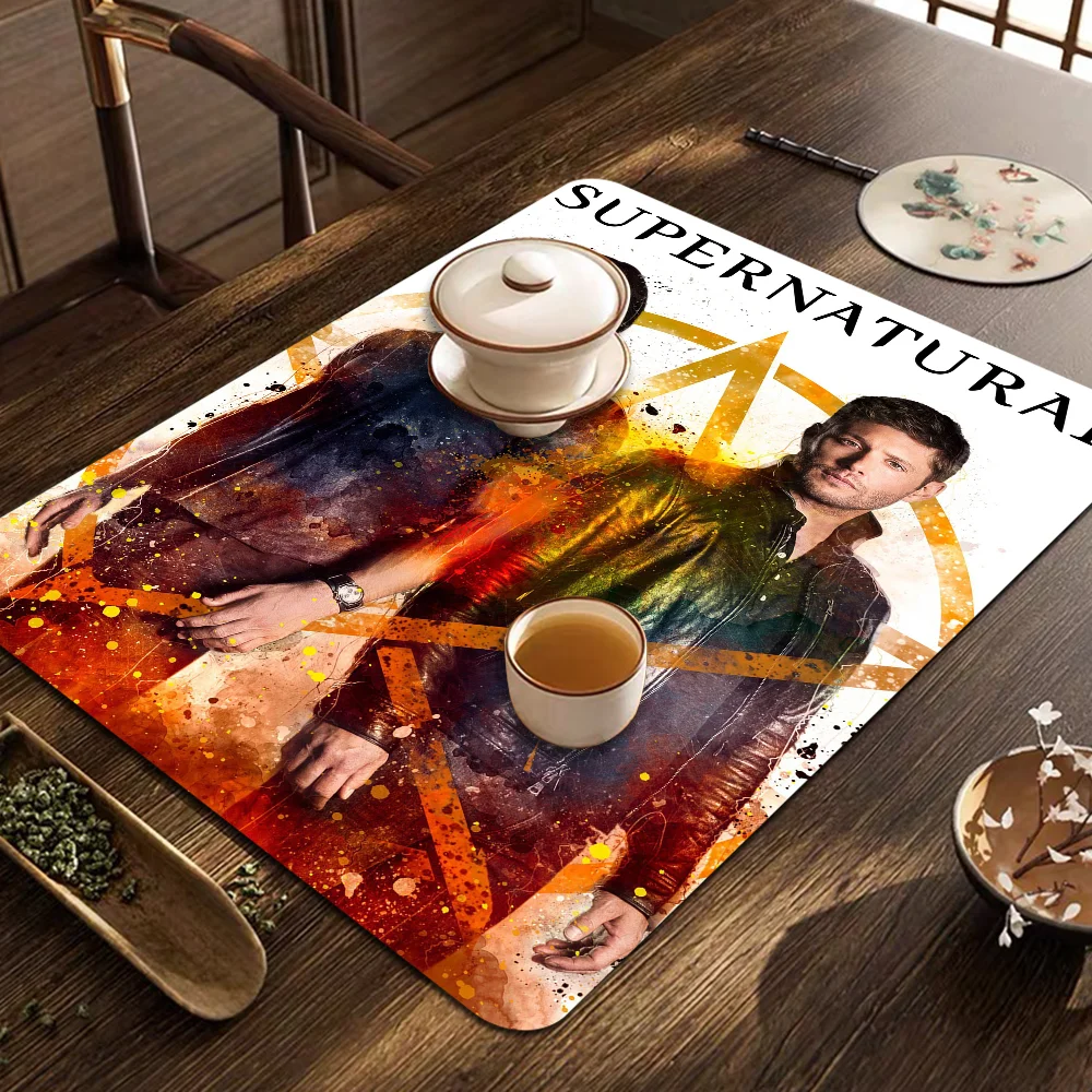 

Tv Show Supernatural Kitchen Draining Mat Non-slip Drain Dish Mats Coffee Pad Heat Resistant Placemat Dinnerware Dustproof Pads