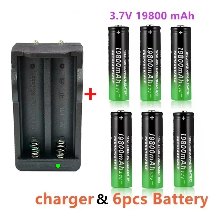 18650Battery Rechargeable Battery 3.7V19800Mah with Charger Capacity Rechargeable Li-IonBattery for Remotecontrolcomputer Shaver