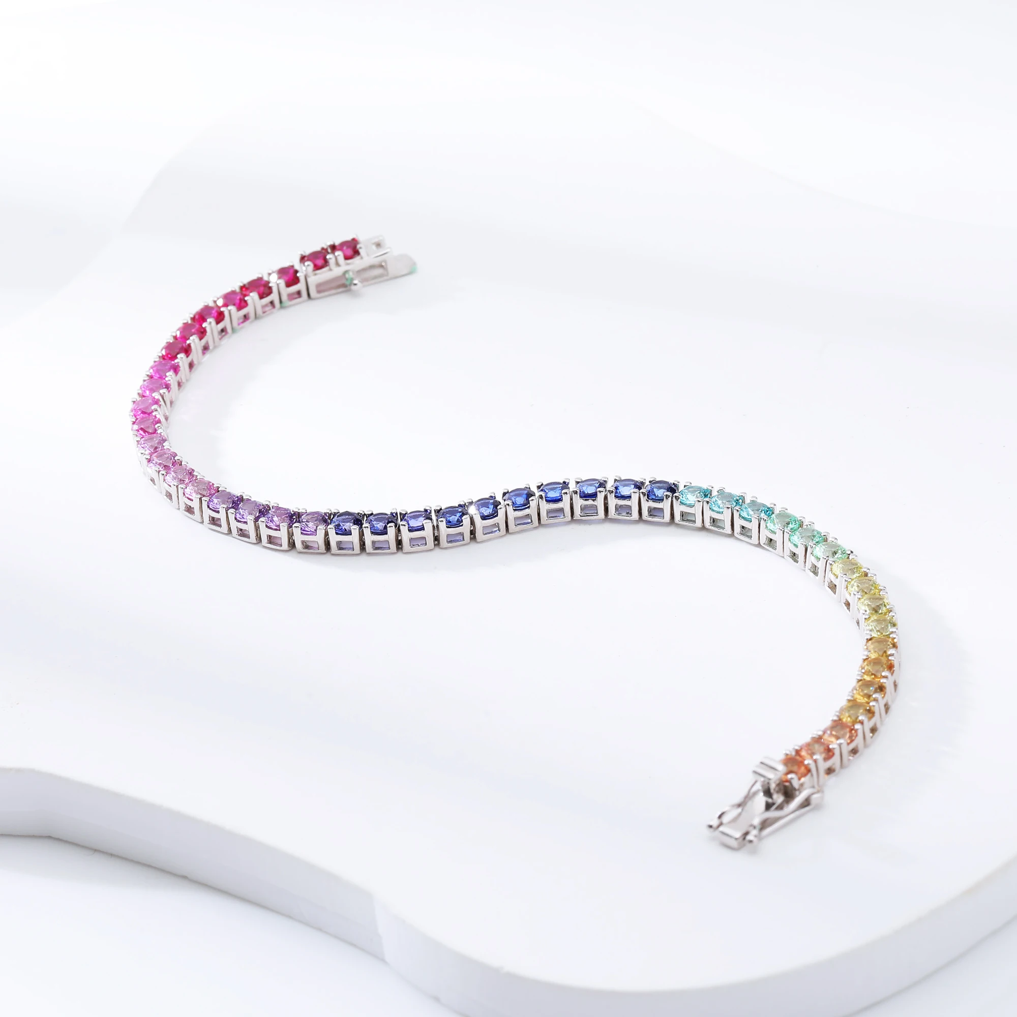 Eme Jewe One 3mm Lab Grown Sapphire Round Cut Rainbow Tennis Bracelet 925 Sterling Silver White Gold Plated For Women Daily Wear