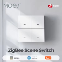 MOES 4 Gang Tuya ZigBee Wireless 12 Scene Switch Push Button Controller Battery Powered Automation Scenario Smart Life APP MQTT