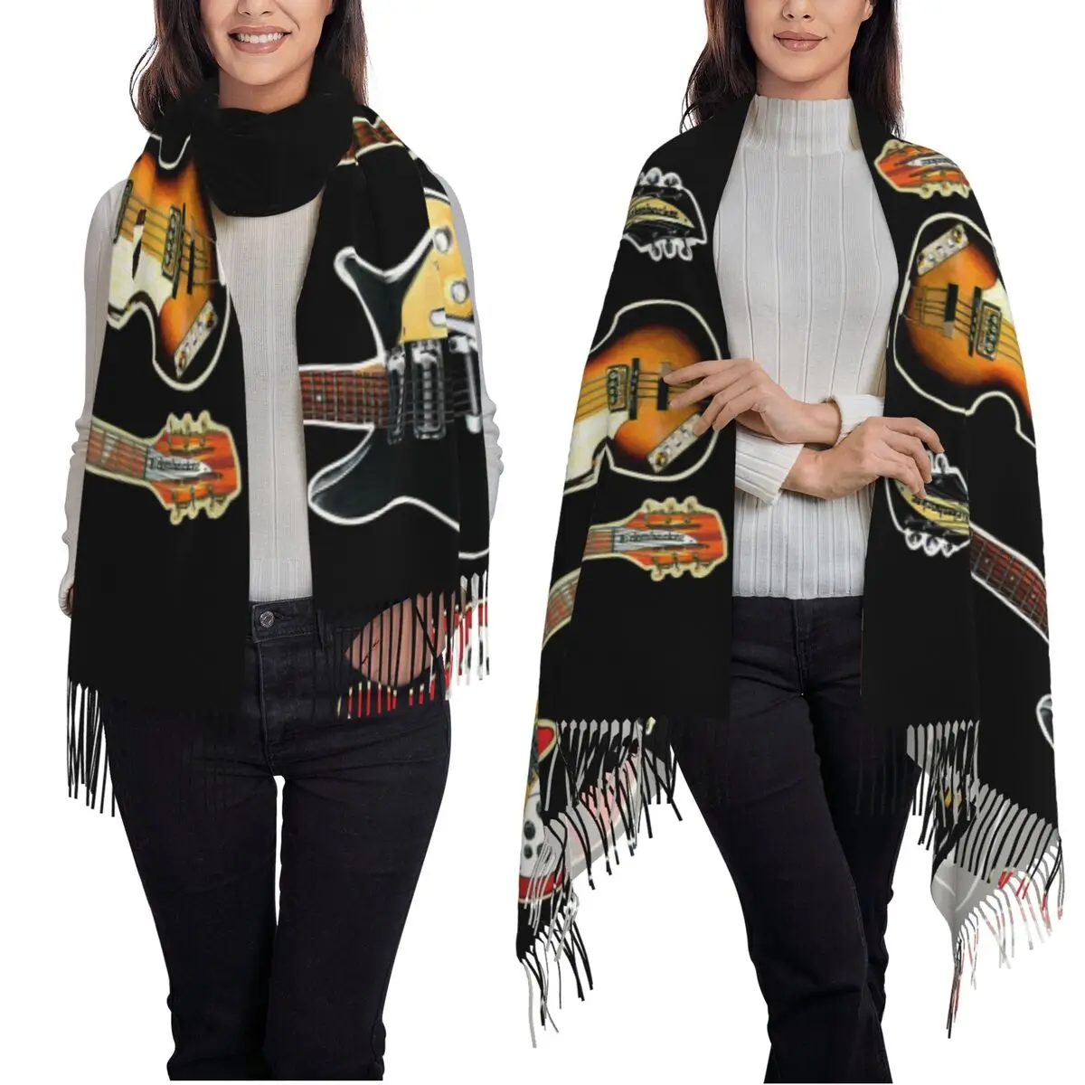 Rickenbacker Guitars And Hofner Bass Scarf Tassel Scarves Women Soft Warm Shawls and Wraps Large Fall Winter Shawl Wrap