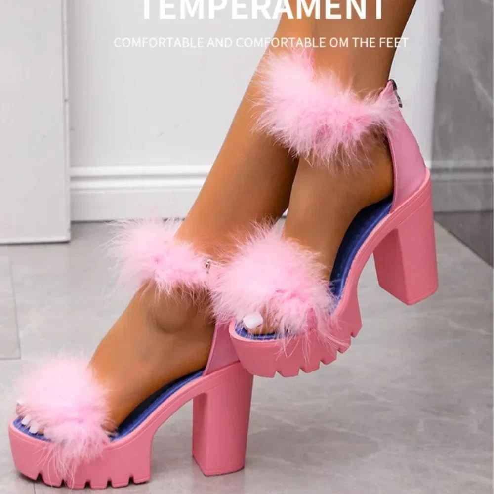 High Heels Women Sandals Summer Women Fur Sandals Woman Platform Shoes Wedges Shoes for Women Sandals Designer Zapatos De Mujer