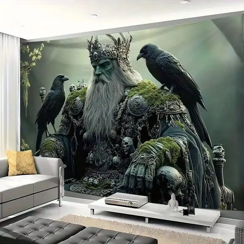 VIKAMA Fantasy Forest King Tapestry Raven Nordic Myth Dark Medieval Art Wall Hanging Gaming Living Bedroom Wall Decor