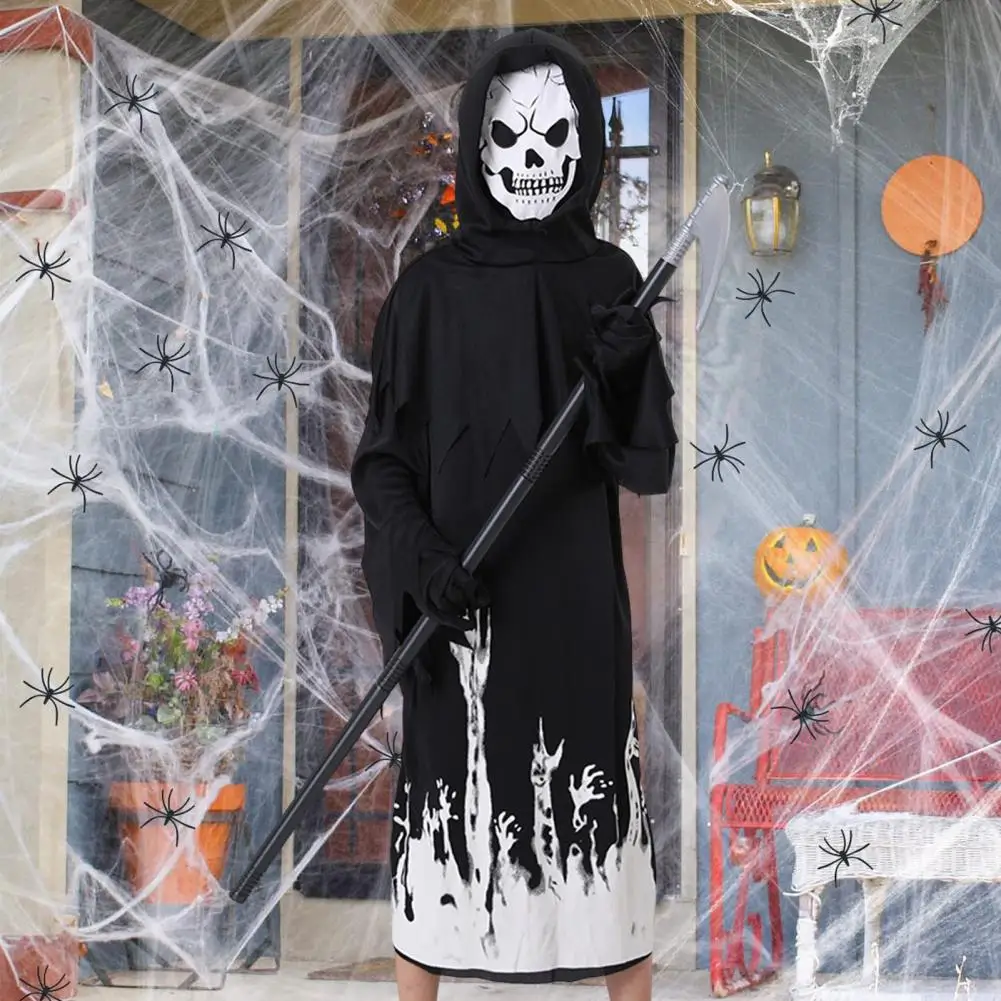 

Halloween Grim Reaper Costume for Kids Glow-in-the-Dark Halloween Cosplay Outfit with Scythe for Halloween Parties Dress-Up